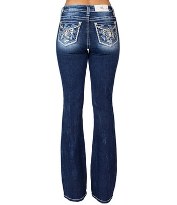 Miss Me Mid Rise Longhorn Leaves Embroidered Pocket Bootcut Jeans