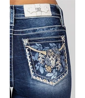 Miss Me Mid Rise Longhorn Leaves Embroidered Pocket Bootcut Jeans