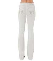 Miss Me Mid Rise Sequin Embellished Wing Flap Pocket Bootcut Jeans