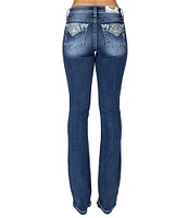 Miss Me Mid Rise Turquoise Leaves Pocket Slim Bootcut Jeans