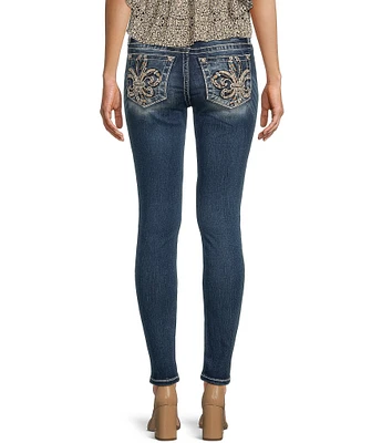 Miss Me Mid Rise Turquoise Stud Fleur-De-Lis Skinny Jeans