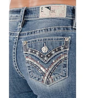 Miss Me Mid Rise X-Stitch Star Denim Shorts