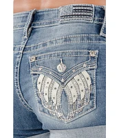 Miss Me Sequin-Embellished Leather-Detailed Winged-Pocket Roll-Cuff Denim