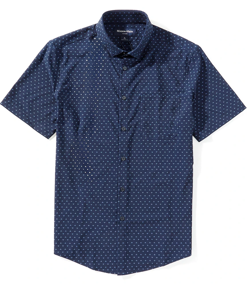 Mizzen+Main Performance Stretch Leeward Dotted Leaf Print Short Sleeve Woven Shirt