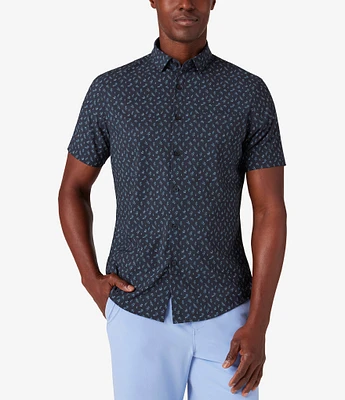 Mizzen+Main Performance Stretch Leeward Multi Leaf Print Short Sleeve Woven Shirt