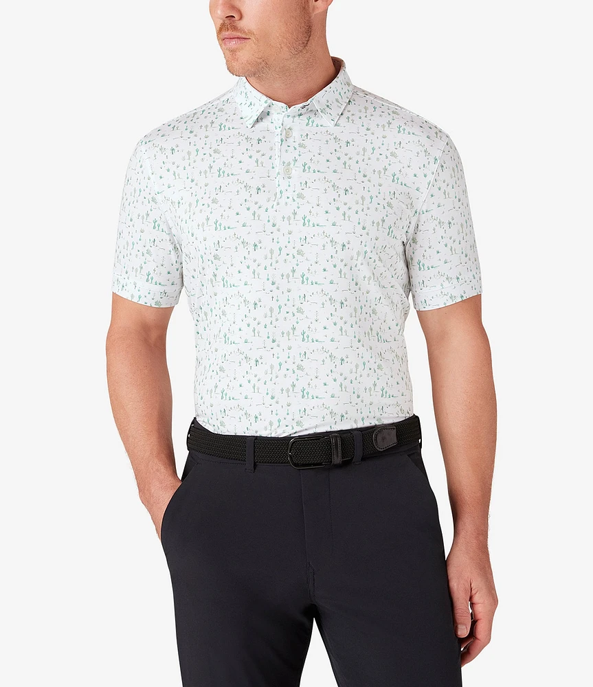 Mizzen+Main Performance Stretch Versa Cacti Print Short Sleeve Polo Shirt