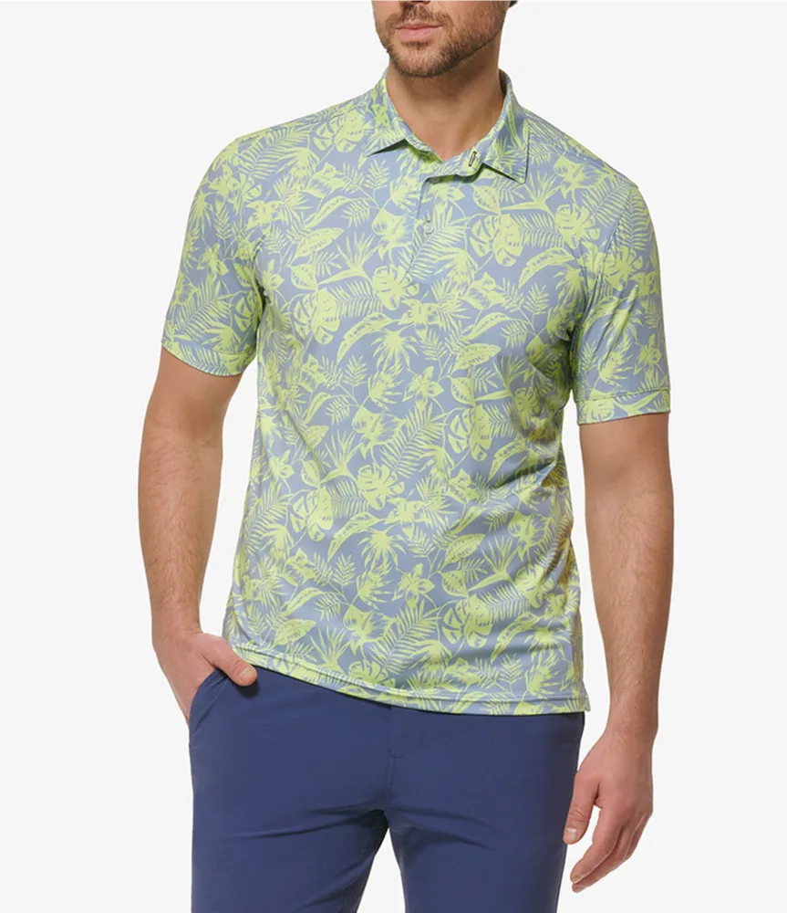 Mizzen+Main Versa Performance Stretch Sunny Palm Print Short Sleeve Polo Shirt