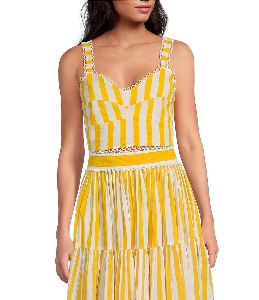Mo Maya Coordinating Le Soleil Stripe Print Sweetheart Neckline Sleeveless Bra Top