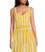 Mo Maya Coordinating Le Soleil Stripe Print Sweetheart Neckline Sleeveless Bra Top