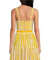 Mo Maya Coordinating Le Soleil Stripe Print Sweetheart Neckline Sleeveless Bra Top