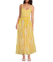 Mo Maya Coordinating Le Soleil Stripe Print Sweetheart Neckline Sleeveless Bra Top