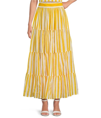 Mo Maya Coordinating Le Soleil Stripe Print Maxi Skirt