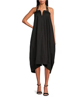 Mo Maya Leo Palm Halter Split V Neck Dress