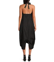 Mo Maya Leo Palm Halter Split V Neck Dress