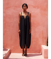 Mo Maya Leo Palm Halter Split V Neck Dress