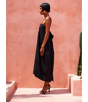 Mo Maya Leo Palm Halter Split V Neck Dress