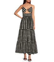Mo Maya Luna Check V Neckline Sleeveless Maxi Dress
