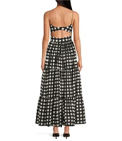 Mo Maya Luna Check V Neckline Sleeveless Maxi Dress