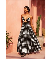 Mo Maya Luna Check V Neckline Sleeveless Maxi Dress