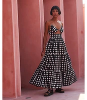 Mo Maya Luna Check V Neckline Sleeveless Maxi Dress