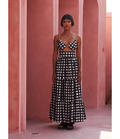 Mo Maya Luna Check V Neckline Sleeveless Maxi Dress