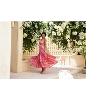 Mo Maya Runa Check and Leopard Strap Print Square Neckline Sleeveless Maxi Dress