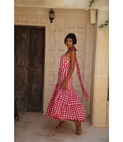 Mo Maya Runa Check and Leopard Strap Print Square Neckline Sleeveless Maxi Dress
