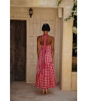 Mo Maya Runa Check and Leopard Strap Print Square Neckline Sleeveless Maxi Dress