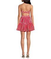 Mo Maya Runa Check Print V-Neckline Sleeveless Mini Dress