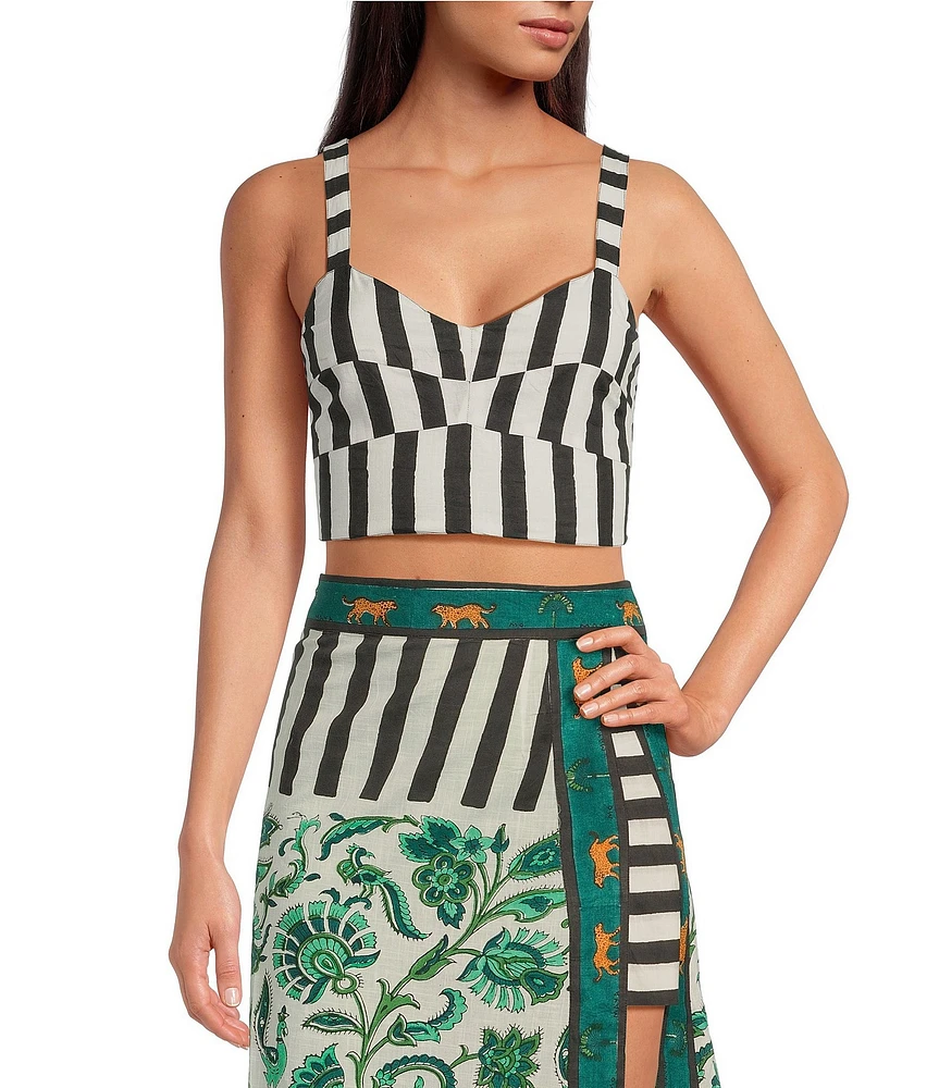 Mo Maya Stripe Sweetheart Neckline Sleeveless Bra Top
