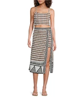 Mo Maya Tara Hand Painted Pattern Print Scoop Neck Sleeveless Coordinating Bra Top