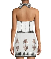 Mo Maya Tara Hand Painted Pattern Print Sweetheart Halter Sleeveless Coordinating Bra Top