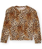 Moa Moa Big Girls 7-16 Button-Detailed-Sleeve Animal-Printed Top