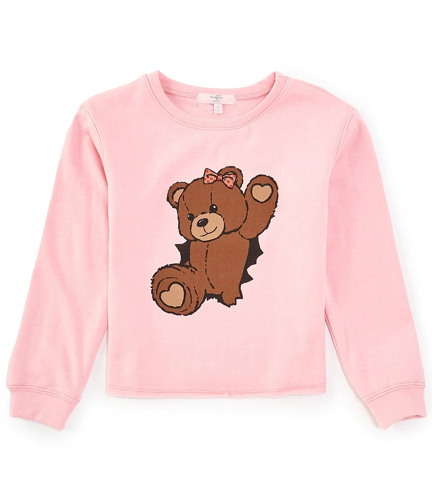 Moa Moa Big Girls 7-16 Long Sleeve Bear Screen Printed Fleece Sweatshirt