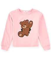 Moa Moa Big Girls 7-16 Long Sleeve Bear Screen Printed Fleece Sweatshirt