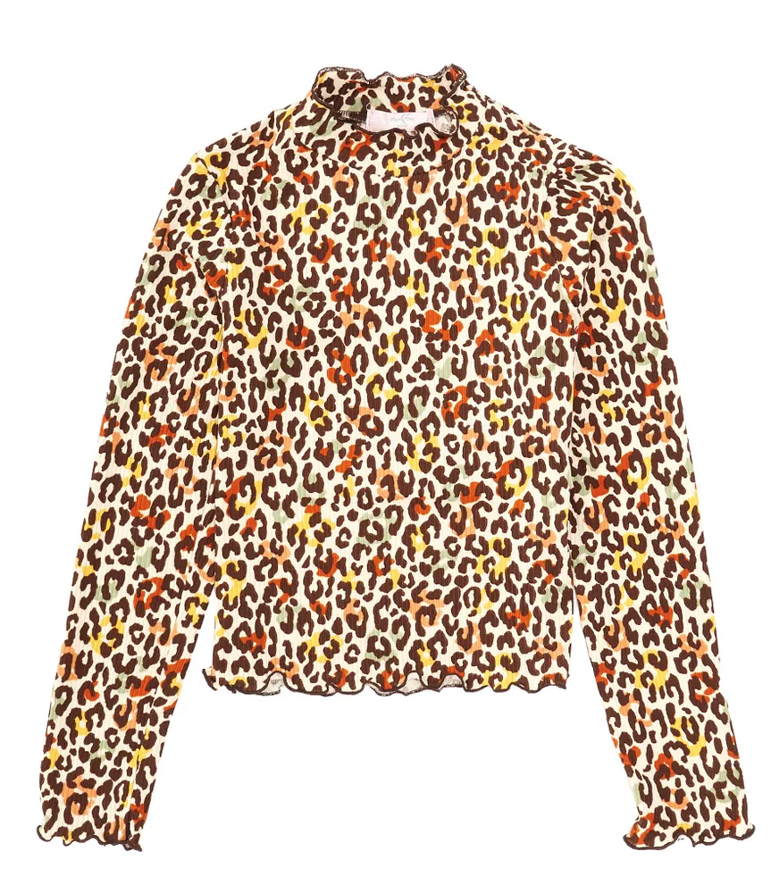 Moa Moa Big Girls 7-16 Long Sleeve Mock Neck Animal Print Top