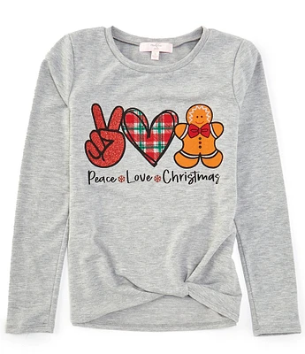 Moa Moa Big Girls 7-16 Long-Sleeve #double;Peace#double; #double;Love#double; #double;Christmas#double; French Terry Sweatshirt