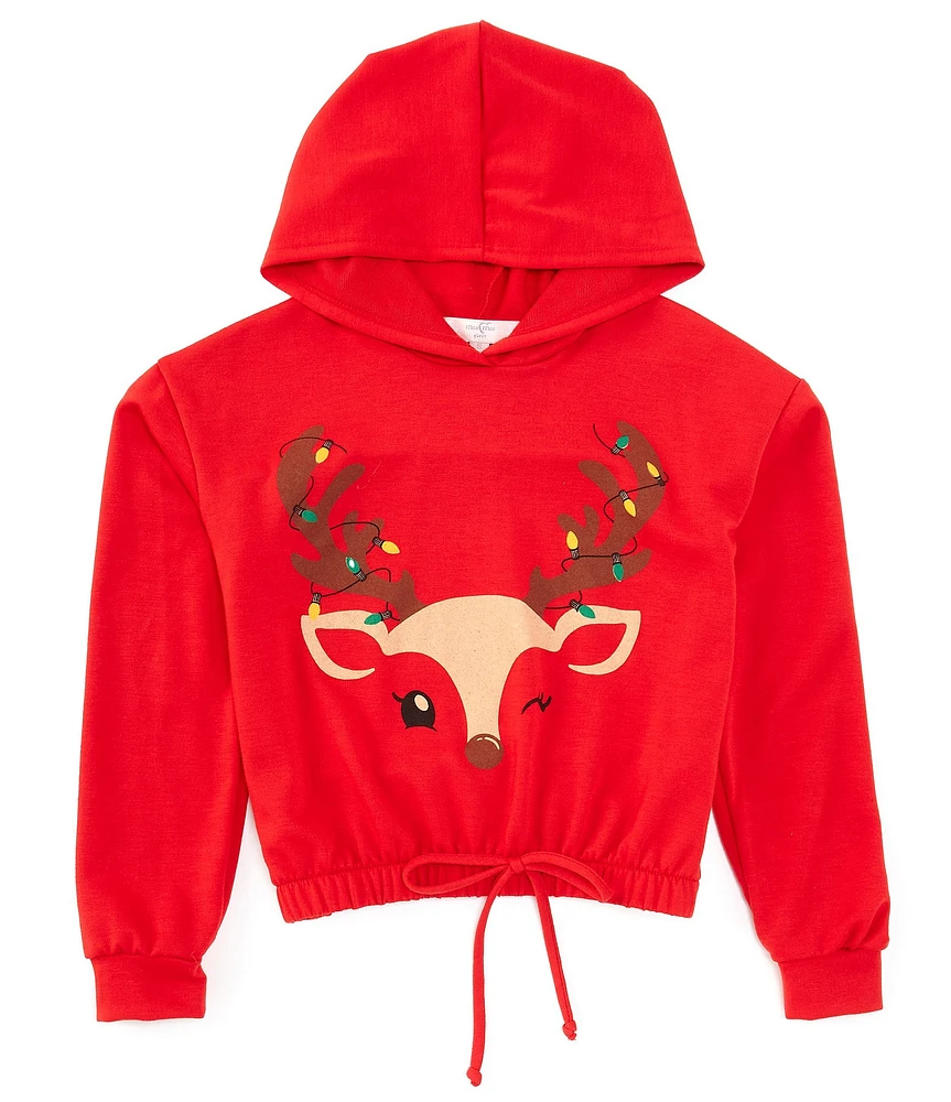 Moa Moa Big Girls 7-16 Reindeer Face French Terry Hoodie