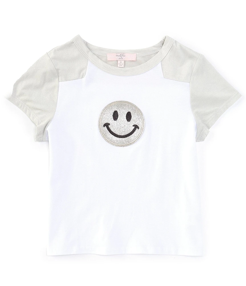 Moa Moa Big Girls 7-16 Short Sleeve Happy Face Colorblock Graphic T-Shirt