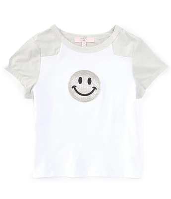 Moa Moa Big Girls 7-16 Short Sleeve Happy Face Colorblock Graphic T-Shirt