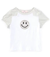 Moa Moa Big Girls 7-16 Short Sleeve Happy Face Colorblock Graphic T-Shirt