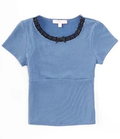 Moa Moa Big Girls 7-16 Short Sleeve Ribbon-Trimmed Top