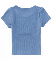 Moa Moa Big Girls 7-16 Short Sleeve Ribbon-Trimmed Top