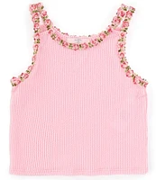 Moa Moa Big Girls 7-16 Sleeveless Flower-Appliqued Cropped Tank Top