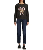 Moa Moa Candy Cane Bow Hacci Long Sleeve Crew Neck Sweater