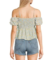 Moa Moa Cold Shoulder Floral Crop Halter Top