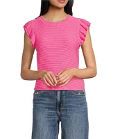 Moa Moa Crewneck Ruffle Short Sleeve Top