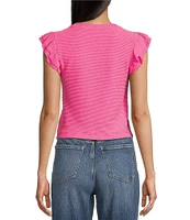 Moa Moa Crewneck Ruffle Short Sleeve Top