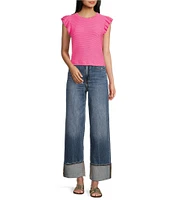 Moa Moa Crewneck Ruffle Short Sleeve Top