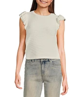 Moa Moa Crewneck Ruffle Short Sleeve Top